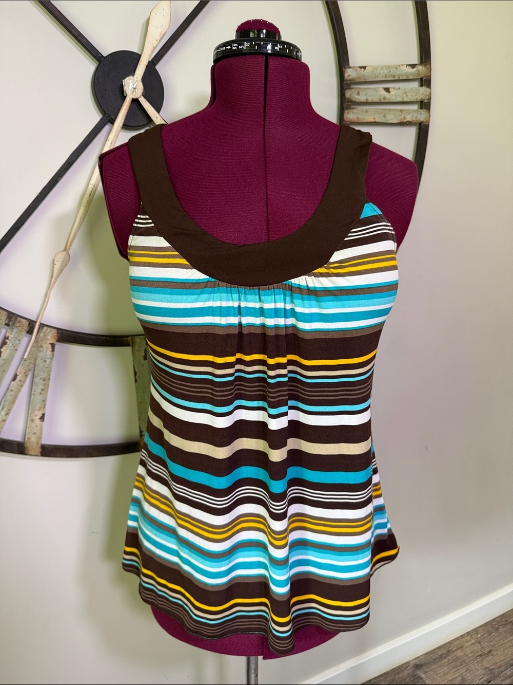 B. Wear Striped Sleeveless Tank Top - Brown & Teal